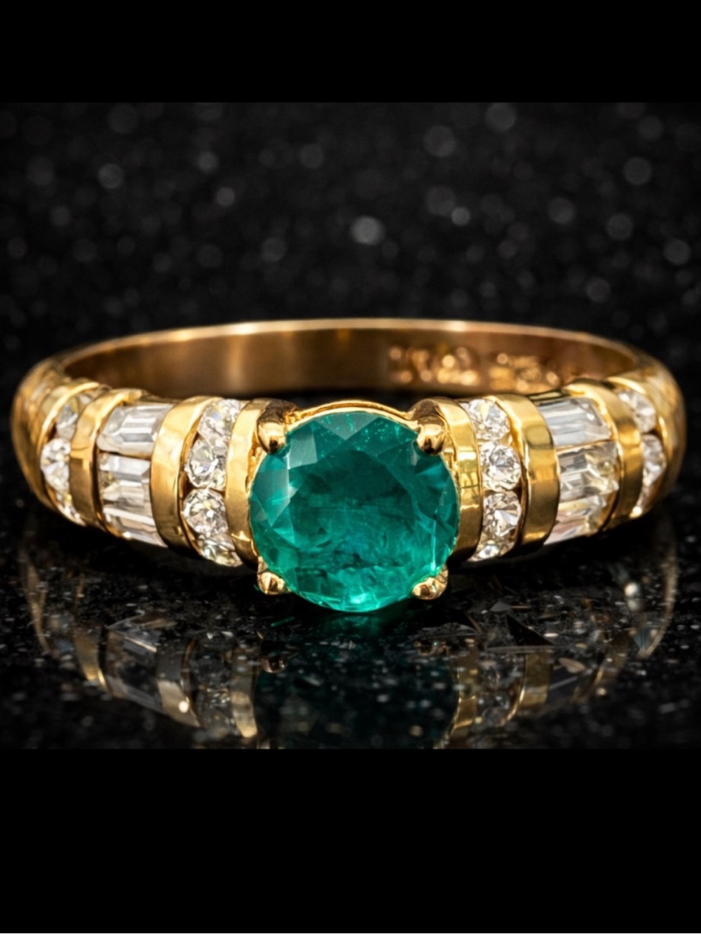 18k gold Technibond Emerald Channel Set Baguette Cz Ring band estate vintage HSN